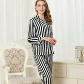 Womens Striped Long Sleeve Silk Pajamas Set